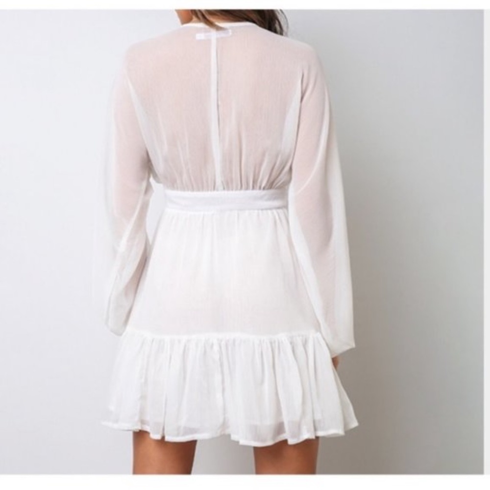 Boho V Neck Button Up Ruffle Hem Beach Dress - Picture 5 of 5